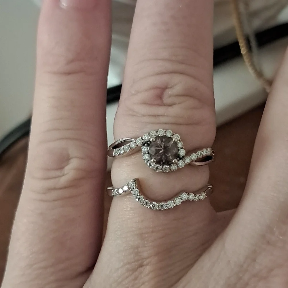 Rose Apatite & Moissanite Set of 2 Ring in 925 Sterling Silver